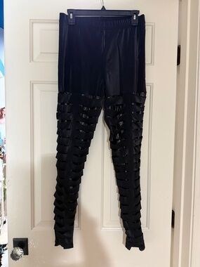 Blackmilk Black Faux Leather Ruffle Panel Leggings